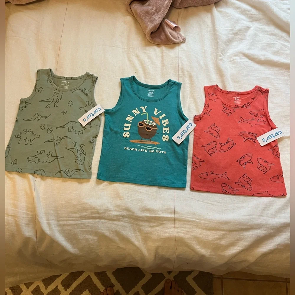 NWT Carter’s 3 Tank Top Sleeveless Shirts Toddler Baby Boy Summer Beach Dino